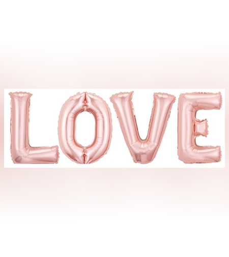 Set 4 Baloane din Folie Metalizata, Flippy, Figurine Litere, Model Scris Love, Tema Iubire, 80 cm, Ambalaj Individual, Pai Inclus, Umflare cu Aer sau Heliu, Roz