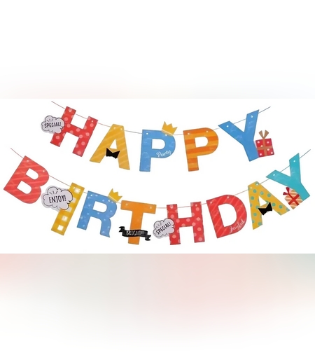 Banner Happy Birthday 100x200 cm, Flippy, Rola de Ata Inclusa, Tematica Aniversare, Multicolor