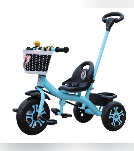 Tricicleta pentru Copii, Flippy, Tricicleta Model Mickey, Ghidon cu Cos pentru Depozitare, Maner Impingere, Varsta 1-5 Ani, 80 x 60 x 53 cm, Albastru