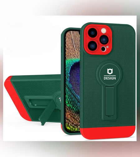 Husa Armor Design cu Stand pentru Samsung S21 FE Verde/Rosu, Suport Auto Magnetic, Protectie Antisoc, Flippy