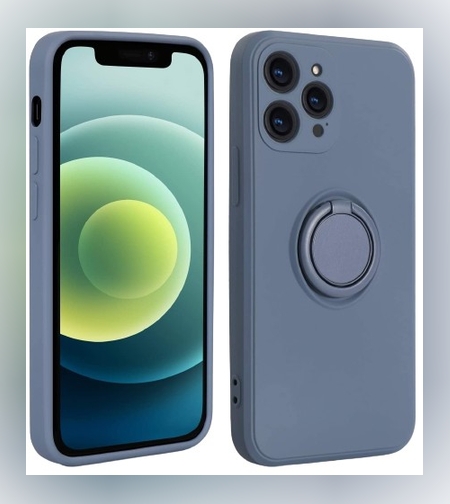 Husa protectie Flippy compatibila cu Apple iPhone XR Liquid Silicone Ring cu suport rotativ Albastru deschis