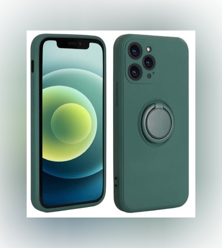 Husa protectie Flippy compatibila cu Apple iPhone 13 Mini Liquid Silicone Ring cu suport rotativ Verde