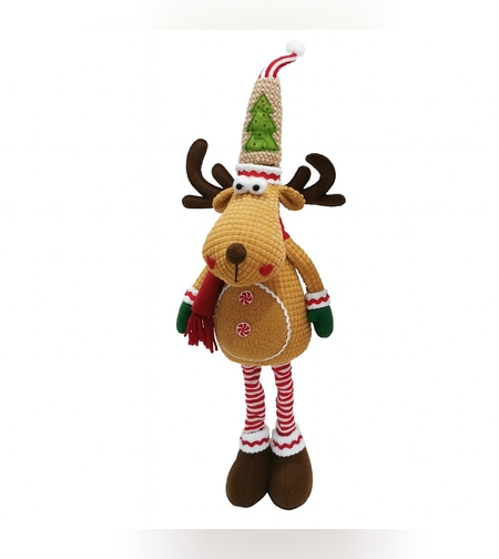 Figurina de Craciun Ren Textil, Flippy, Ren Telescopic pentru Craciun, din Material Textil Moale in 2 Dimensiuni, Maro deschis 