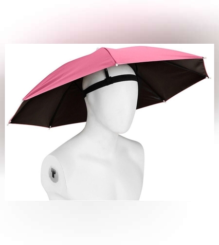 Umbrela de Cap, Flippy, Diametru 69 cm, Banda Elastica de Cap, Protectie UV/Ploaie, Fucsia