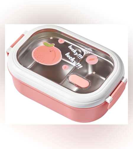 Cutie pentru Pranz sau Gustari, Flippy, cu Doua Compartimente, pentru Copii si Adulti, Etansare, PP, Perfect pentru Scoala si Birou, 1000 mL, 22.5x14.5x8 cm, Roz