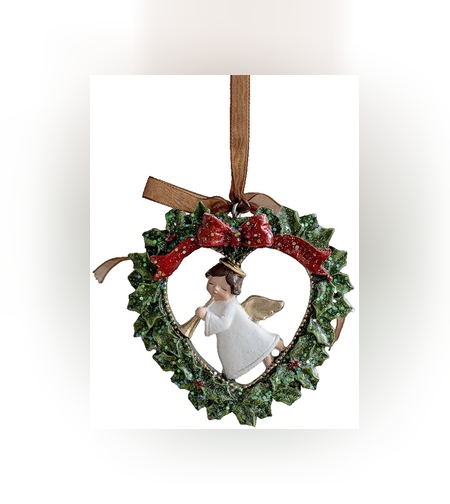 Decoratiune de Craciun, Flippy, pentru Brad, Model Ghirlanda cu Inger, 7.5 x 7.5 cm, din Rasina, Multicolor