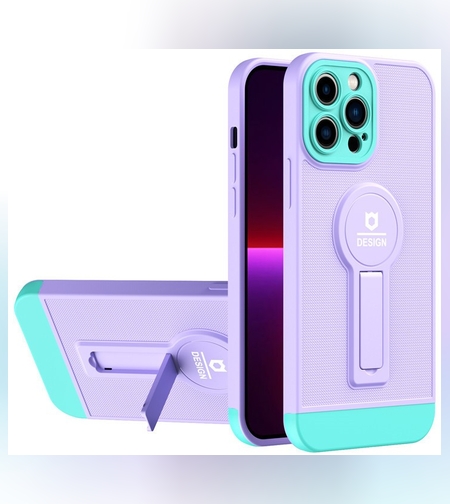 Husa Armor Design cu Stand pentru Apple iPhone 14 Plus (6.7) Mov/Albastru, Suport Auto Magnetic, Protectie Antisoc, Flippy