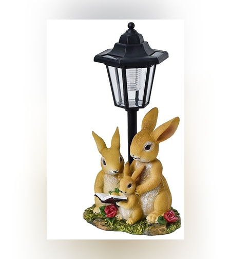 Lampa Solara Decorativa pentru Gradina, Flippy, Decoratiune pentru Gradina cu Lumini LED, Dimensiuni aprox 33 x 16 x 15 cm, Incarcare solara, Model 3 Iepurasi, Negru