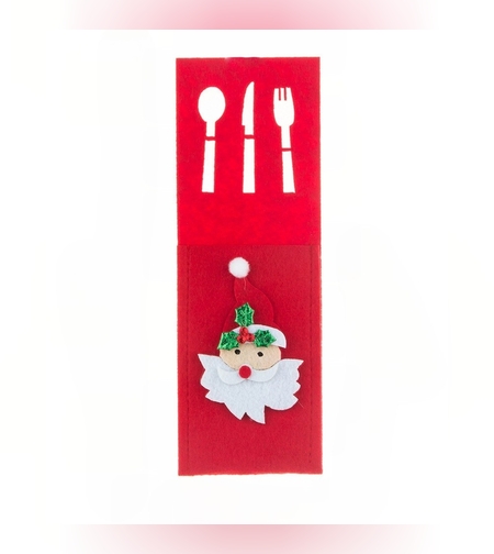 Husa decorativa pentru set tacamuri Flippy, model Mos Craciun, material poliester, 25 x 8.5 cm, rosu