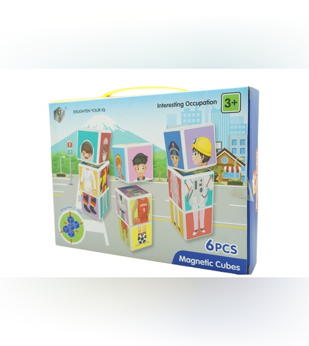Set inteligent de cuburi magnetice pentru copii, 6 piese, cutie depozitare, puzzle joburi, +3 ani, multicolor
