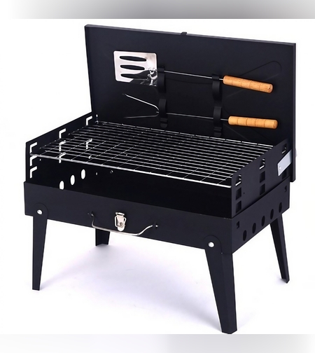 Gratar Portabil, Flippy, Pliabil, Tip Servieta, cu Accesorii pentru Gatit Incluse, Confectionat din Metal, 46x43x26 cm, Negru