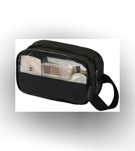 Geanta Cosmetice, Flippy, pentru Voiaj sau Organizare, Material PVC- Textil, Impermeabila, Portabila,22 x 12 x 8 cm, Negru