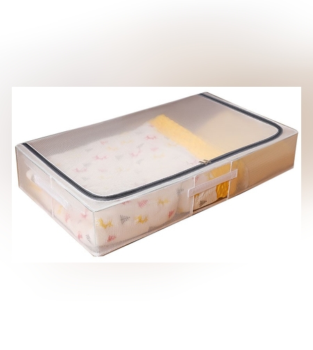 Cutie de Depozitare, Flippy, pentru Haine, Incaltaminte, din Plasa PVC Impermeabila si Manere Laterale, Pliabila, Fermoar Bidirectional, 80 x 47 x 15 cm Transparenta