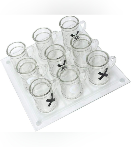 Joc X si O Flippy, cu Mini Halbe din Sticla, 25 x 25 cm, pentru Petreceri, Decor, Cadouri, Transparent