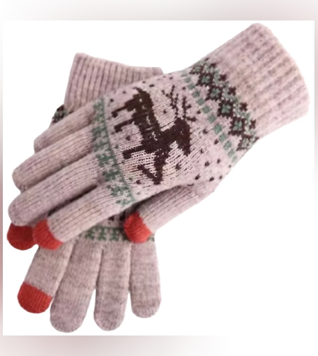 Manusi de Dama, Flippy, Model Ren, Functie Touchscreen (ecran tactil), Material Acril Tricotat, Manseta Elastica, Interior Catifelat, Marime Universala, Kaki