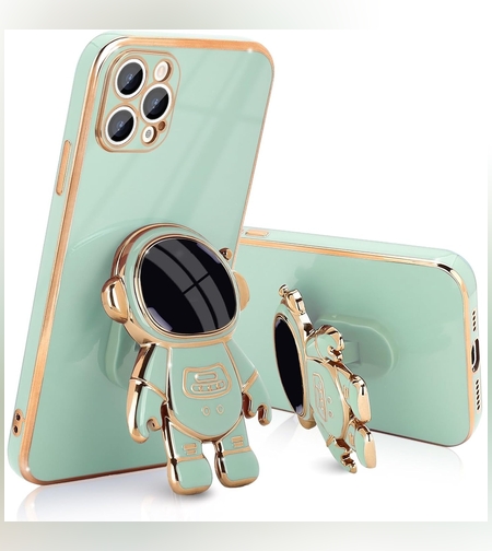 Husa de Protectie TPU 2in1, Flippy, pentru Apple iPhone 15 Pro Max, Astronaut cu Suport, Antisoc, Rezistenta la Impact, Protectie Camera, Verde