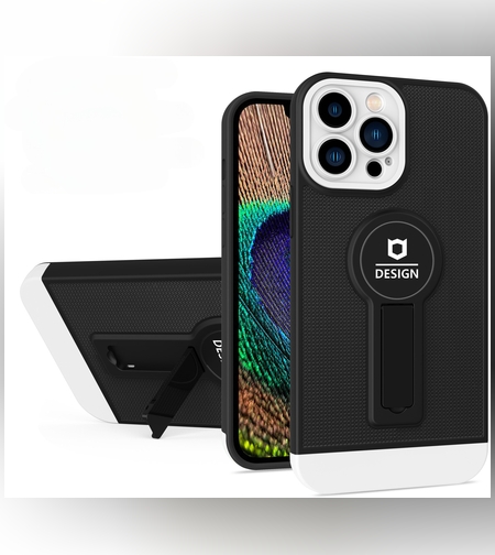 Husa Armor Design cu Stand pentru Apple iPhone 14 Pro (6.1) Negru/Alb, Suport Auto Magnetic, Protectie Antisoc, Flippy