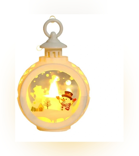 Decoratiune Craciun tip Felinare cu baterii, 13.5 x 9 cm,Lumanare cu geam si inscriptie om de zapada,lumina alb cald,baterii incluse,Alb