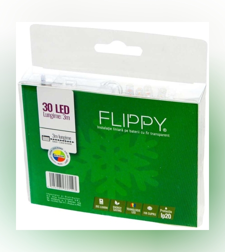 Instalatie de Craciun cu Baterii Tip Liniar, 2 jocuri de lumini, Fir Transparent 3 m 30 LED -uri, Multicolor