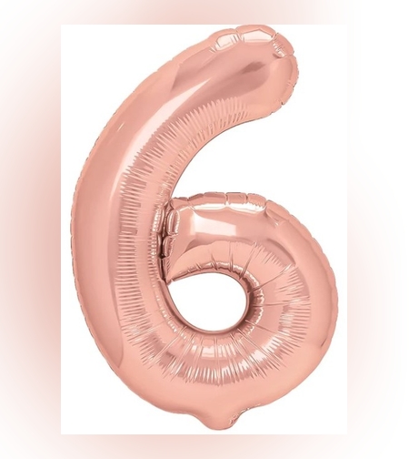 Balon din Folie Metalizata Flippy, Figurina Cifra, Tema Aniversare 80 cm, Ambalaj Individual, Pai inclus, Umflare cu Aer sau Heliu, Rose, Cifra 6
