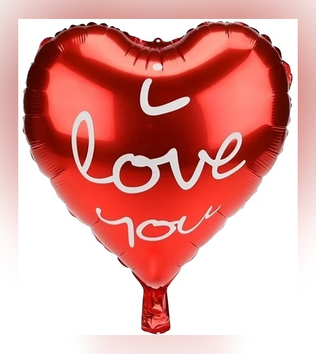 Balon din Folie Metalizata, Flippy, Figurina Inima, Model I Love You Scris de Mana, Tema Ziua Indragostitilor, 45 cm, Ambalaj Individual, Pai Inclus, Umflare cu Aer sau Heliu, Rosu