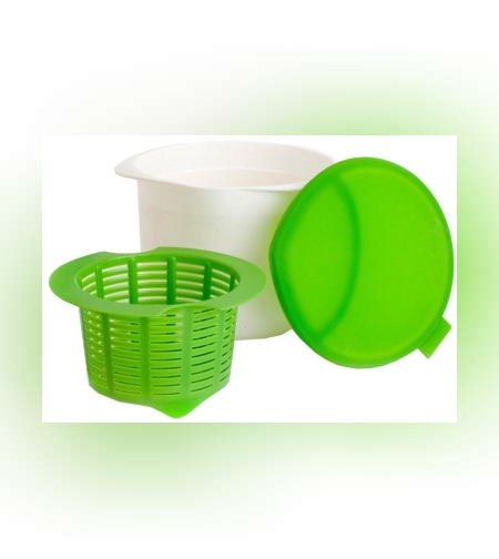 Recipient pentru Preparat Branza, Flippy, Capac de Silicon, Cheese Maker din Plastic, Strecuratoare, 17x14.5x12.8 cm, Verde