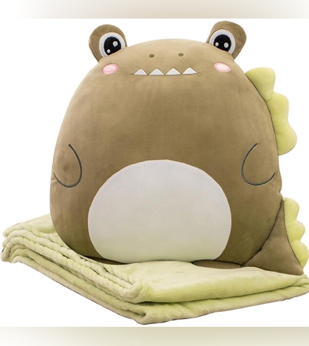 Patura 2in1 pentru Pat sau Canapea, Flippy, Model Jucarie Crocodil cu Spatiu de Depozitare Patura, Microfibra, 1x1.7 m, Verde