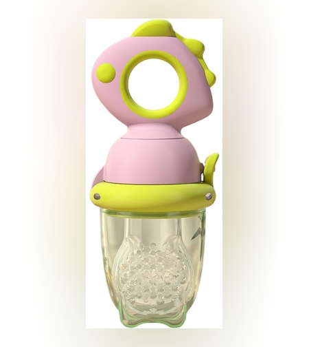 Suzeta pentru Fructe, Flippy, pentru Bebelusi, din Silicon Alimentar, +4 Luni, 2 mm Grosime Gauri Tetina, 12.4 x 5.1 x 4.7 cm, Roz/Verde