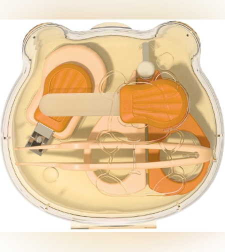 Set Ingrijire Unghii pentru Bebelusi, Flippy, Cutie de Depozitare in Forma de Ursulet, 10 x 9.5 cm, Galben