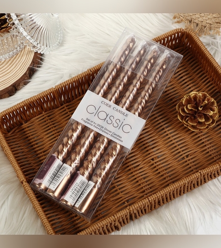 Set 4 Lumanari pentru Masa, Cina, Decor, Flippy, Model Rasucit, Lungime 25 cm, Bronz