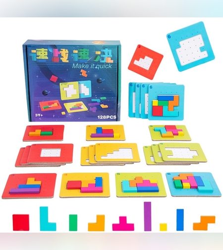 Joc Interactiv, Flippy, Tip Puzzle, din Lemn, +3 Ani, 128 Piese, 15 x 17 x 3.5 cm, Multicolor