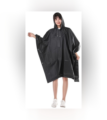 Pelerina de Ploaie, Flippy, pentru Adulti, EVA, Tip Poncho, Impermeabila, Rezistenta la Vant, Capse Laterale, 160 g, Negru