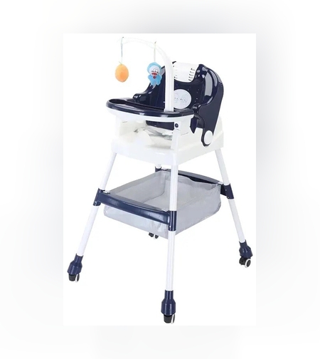 Scaun de Masa pentru Copii, Flippy, Multifunctional, Pliabil, cu Roti, Cos de Depozitare, din Plastic, Centura de Siguranta, Suport de Agatat Jucarii, 110 x 60 x 70 cm, Albastru