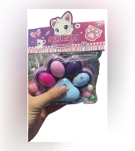 Jucarie Antistres Squishy, Flippy, cu Revenire Lenta, Squeeze Pinch Family, Model Cat Paw, 12.5x10.5 cm, 220g, Ambalaj Transparent, Model 026, Multicolor