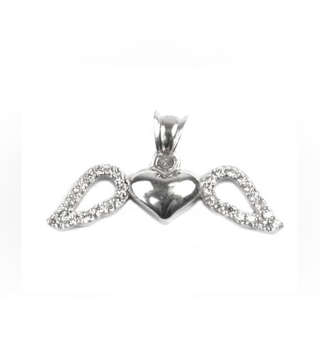 Pandantiv, Jolie Silver, Argint 925, Model Inima cu Aripi, Pietre Zirconiu, 25 x 15 mm, 1.4 g