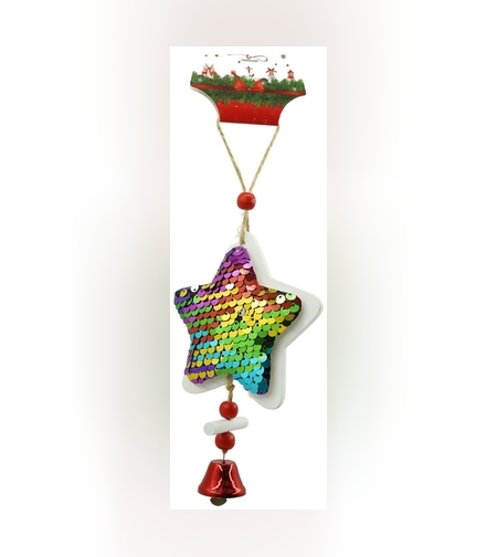 Ornament de brad stea din paiete, Flippy, multicolor, lemn, 18 cm