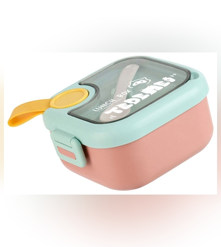 Caserola pentru copii Flippy, lunch box, 750 ml, doua boluri, lingura, foarfeca din plastic, rezistenta la scurgeri, Roz