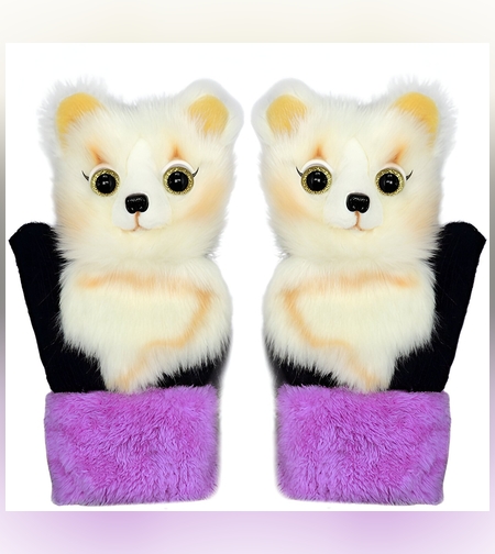 Manusi de Plus pentru Copii, Flippy, de Iarna, Groase, Moi, Calduroase, Model Animat Vulpe Alba