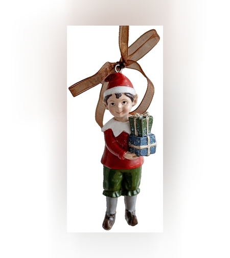 Decoratiune de Craciun, Flippy, pentru Brad, Model Elf cu Cadouri, 10 x 3 cm, din Rasina, Multicolor