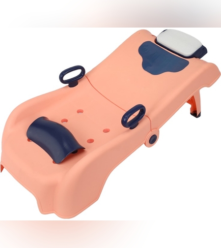 Suport Pliabil pentru Spalat Parul Flippy, Pentru Copii, 0 - 16 ani, cu Picioare Antialunecare, Material Polipropilena, Suport Cap Reglabil, cu Manere, 82 x 40 x 28 cm, Roz pal