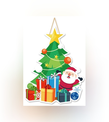 Decoratiune de Craciun, Flippy, de Agatat, pentru Usa, Perete sau Brad, Sfoara Inclusa, 40.5 x 30.5 cm cm, din Hartie 350g, Model Brad, Multicolor