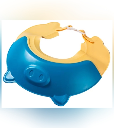 Viziera de Protectie Baie Pentru Copii, Fippy, Model Purcelus, Dimensiune ajustabila, Durabil, Usor de curatat, Impotriva Samponului, pentru Ochi si Urechi, TPE+PP, 23x23 cm, Albastru