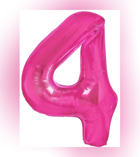 Balon din Folie Metalizata Flippy, Figurina Cifra, Tema Aniversare 40 cm, Ambalaj Individual, Pai inclus, Umflare cu Aer sau Heliu, Roz, Cifra 4