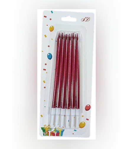 Set 6 Lumanari de Tort, Flippy, din Parafina, 11 x 0.4 cm, Lucioase, Rosu