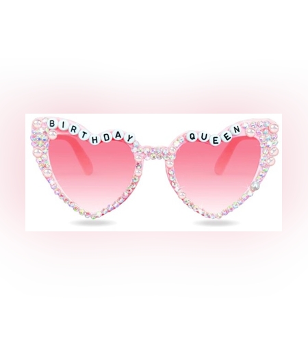 Ochelari Decorativi, Flippy, Model Birthday Queen, cu Perle si Pietre, pentru Aniversari, din PC, 15.3 x 5.7 x 14.5 cm, Roz