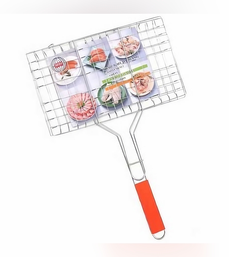 Gratar pentru Peste si Carne, Flippy, Suprafata Utila 32x19 cm, Otel Inoxidabil, cu Maner, Portabil, Argintiu