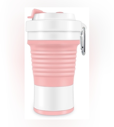 Pahar pliabil din silicon Flippy, pentru calatorii, camping, 750 ml, pai inclus, 11.6 x 19.3 cm, roz