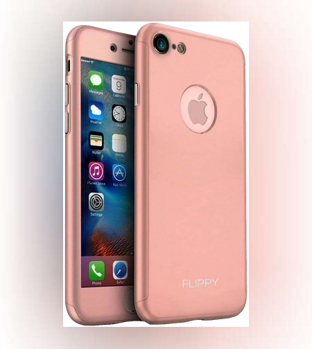 Husa protectile Flippy Premium Full Cover 360 pentru Apple iPhone 8, Roz Auriu cu Folie Sticla inclusa