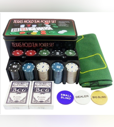Set de Poker Complex cu 200 de jetoane Flippy, Include 2 seturi de carti, Texas Hold`em set, portabil, cutie depozitare