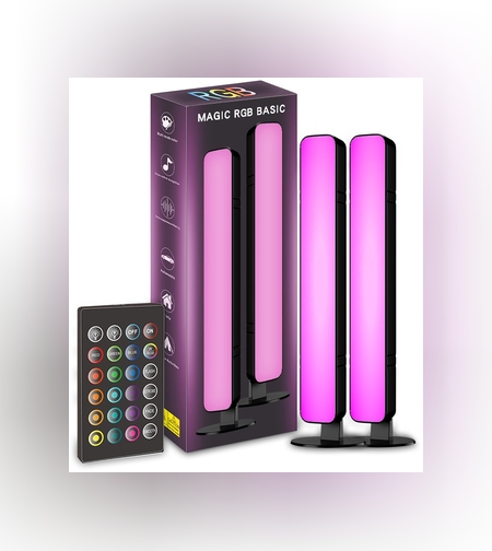 Set 2 Lampi de Birou, Flippy, RGB Colorat, 28 LED, Putere 5V, Telecomanda cu 24 de Taste, Cablu USB, Negru, 25.5x4x3.5cm